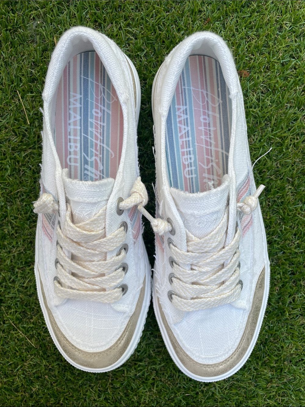 Light Cream Canvas Blowfish Malibu with Subtle Metallic Trim